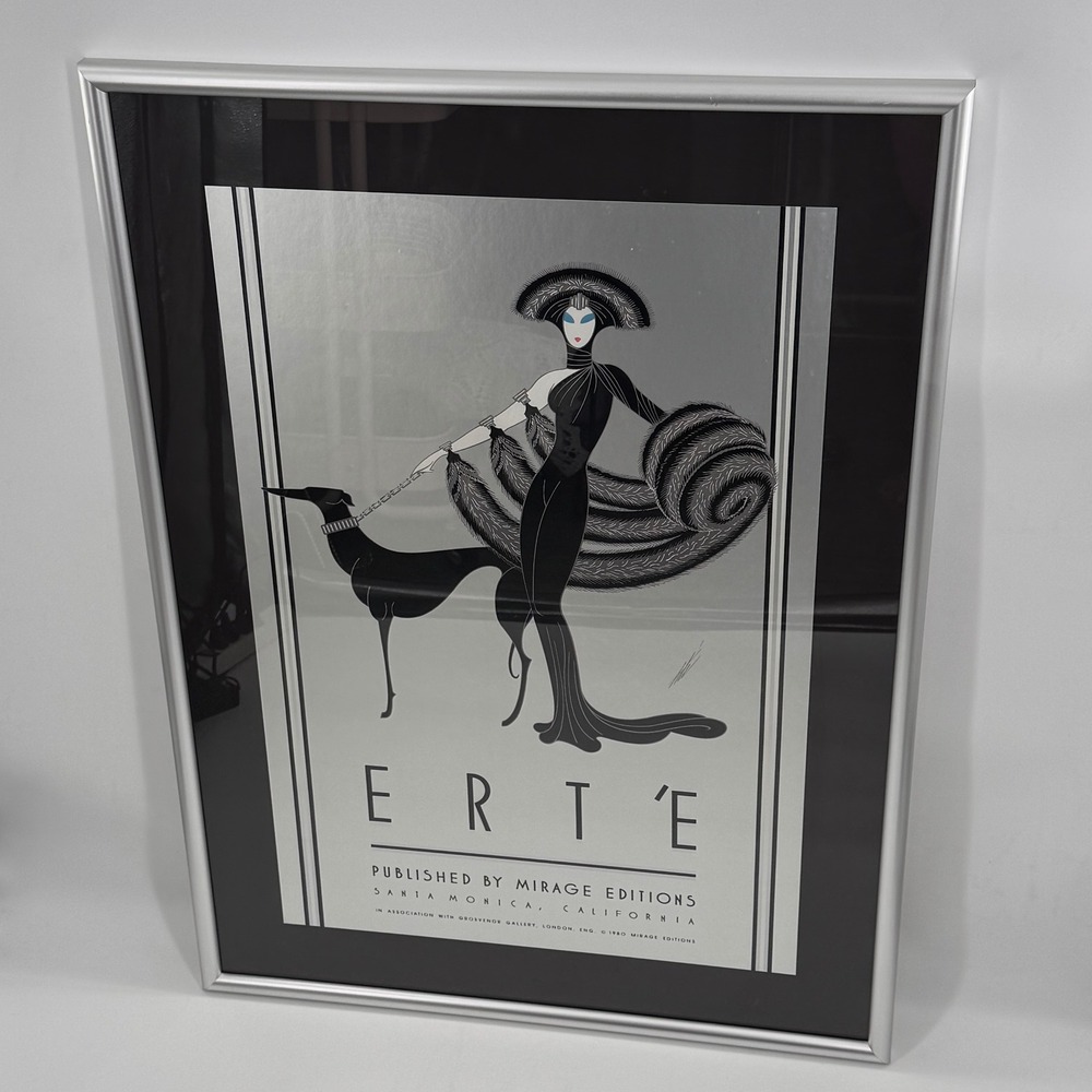 Erte Symphony in Black 1980 Mirage Editions Art Deco Poster Framed 27x37